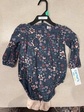 child of mine Navy Floral Long-Sleeve One-Piece Bodysuit